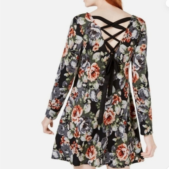 BCX Floral Print V-Neck Lace Back Mini Dress Small - Picture 2 of 9